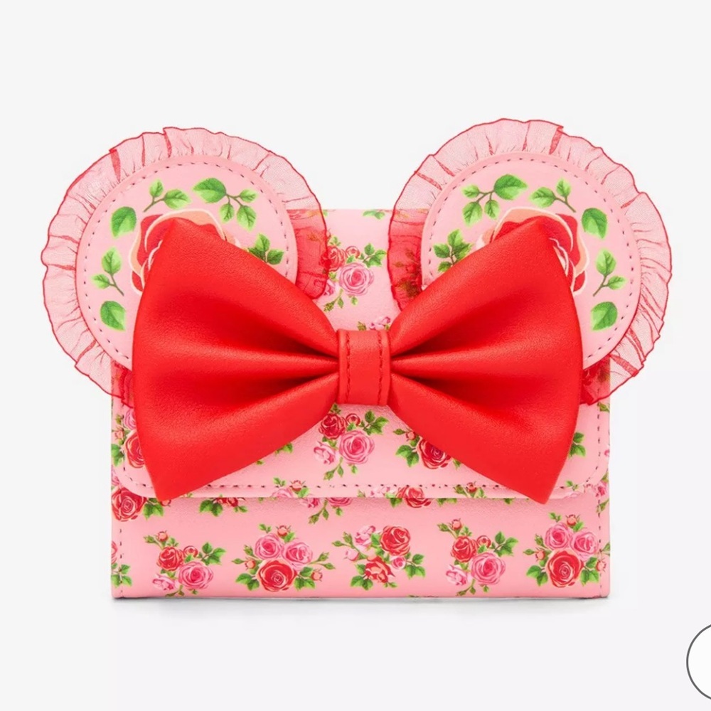 Loungefly Disney Minnie Mouse Pink & Red Roses Figural Mini Flap Wallet